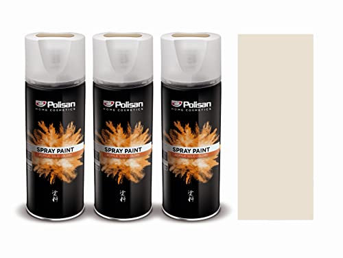 Polisan Spray Paint | Cream | Perfect for Radiator, Plastic, Fabric, Metal, Wood, Bike, Marking | 3 x 400ml | RAL 9001 | Triple Pack