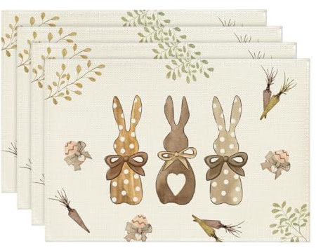 Artoid Mode Polka Dot Hasen Karotten Ostern 4er Set Platzsets, Saisonal Frühling Küche Tisch Dekoration Drinnen Urlaub Party Dekor 30x45cm