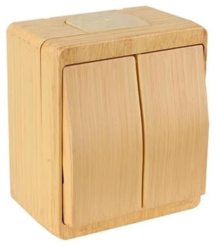Aufputz 2fach Schalter (Ein/Aus) / Serienschalter Holz Optik/Holzfarben · Buche/Kiefer Imitat · IP44 / für Feuchtraum geeignet · Mutlusan · AP Serie NEMLIYER