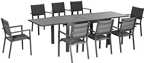 Outsunny Salon de Jardin Exterieur 8 Personnes Table de Jardin Extensible 135-270 cm pour 6-8 Personnes en Aluminium et textilène - 8 chaises empilables - Gris