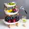 AmkWood Bol à fruits en céramique à 3 étages avec support en bambou pour comptoir de cuisine, panier à fruits en porcelaine pour stockage de légumes, plateau à dessert, pour fête, mariage (céramique)