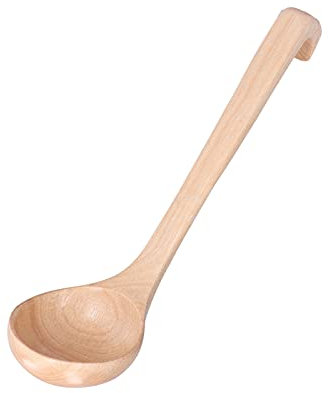 BEIJIALY Cuchara de madera para sopa con agujero para colgar, utensilios de cucharón de mango largo para cucharón de sopa, cuchara de sopa grande con gancho, cuchara de sopa, cuchara de aceite para