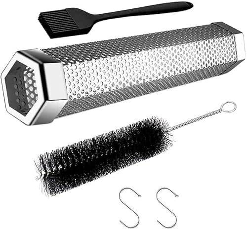 Sechseckiges Pellet-Räucherrohr, 30,5 cm, Pellet-Somkerrohr, Edelstahl-Rauchrohr für Pellets, Smoker, 5 Stunden Woben-Rauch - für jeden Grill oder Smoker, mit 2 S-förmigen Haken + 1 Reinigungsbürste