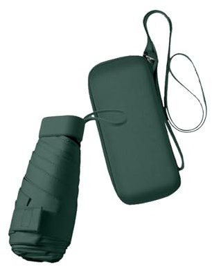 Yolispa Paraguas pequeño y compacto para sol y lluvia, protección UV, con funda para mujeres y niñas, verde (Forest green), 14cm x 4.5cm