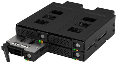 Kingwin U.2/U.3 NVMe Mobile Rack Cage with SlimSAS Connector for 5.25” Bay – Support PCIe 4.0 Hot-Swappable SSD Enclosure for Seamless Data Transfer and Storage Expansion