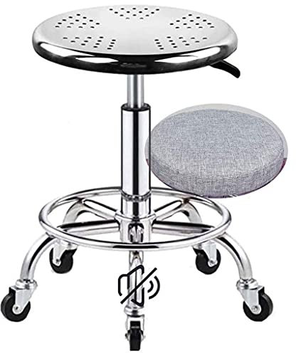 Rollhocker, belastbar bis 200 kg, Werkstatt-Drehhocker mit leisen Rädern, robuster Werkstatthocker aus Edelstahl, höhenverstellbar, Labor-Arzt-Arbeitshocker mit dickem Sitz, Schwarz (Gre