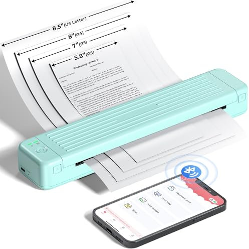 ASprink Impresora portátil A4 para viajes, impresora térmica A4 P831 para US Carta/A4/B5/A5, impresora pequeña compacta para papel normal/papel térmico con 1 cinta de uso P831 - Verde