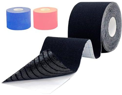 Dpm tapes – Nastro kinesologico, sportivo, Adesivo per Fisioterapia, Allenamento, Nuoto, Impermeabile – 50 mm x 5 m, 1 rotolo (Nero)