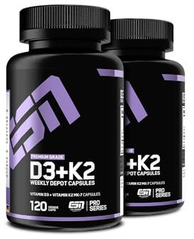 ESN Vitamin D3 + K2, 2 x 120 Kapseln, für Immunsystem, Knochen und Blutgewinnung, vegan & made in Germany