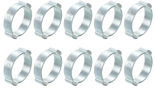 sourcing map 10Pcs Double Ear Hose Clamps, Adjustable 25-28mm(0.98x1.1) Iron Zinc Plated Two-Ear Hose Clamp, O Clip Hose Clamps Fuel Line Clamps Hose Clamp, Double Ear O Clips