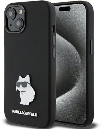 Karl Lagerfeld KLHCP15MSMHCNPK Hülle für iPhone 15 Plus 6.7 Schwarz Silicone Choupette Metal Pin
