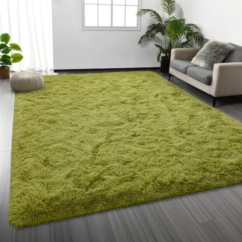 Deerhoo Großer Zottelteppich, flauschiger Plüsch-Teppich für Wohnzimmer, ultraweich, flauschig, für Schlafzimmer, Innenbereich, Kinderzimmer, Heimdekoration, 15,2 x 22,9 cm, Grün