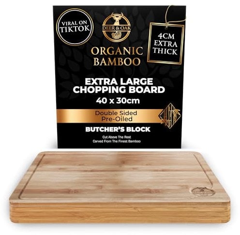Deer & Oak Extra Large Chopping Board - 40 x 30 x 3.8cm Extra Thick Wooden Bamboo Meat Chopping Board, Butchers Block, Chopping Block for Kitchen, Heavy Duty