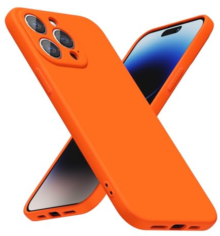 LoeoeL for iPhone 14 Pro Phone Case Silicone, Fluorescent Neon Orange Bright Color Matte TPU, Minimalist Ultra Thin Slim Soft Rubber Gel Girly Cute Case for Women Men, Camera Cover Protection