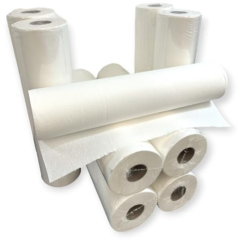 DE Healthcare Products – Ärztekrepp (9 Stück), 50 cm x 50 m, 2-lagig, je 40 cm vorperforiert, einzeln verpackt, saugstarke Ärzterolle, weiße Papierrollen als Liegenabdeckung