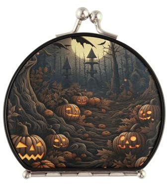 NYYYTTTEU Forêt Sombre d'halloween Miroirs de Maquillage Compact Rond Miroir,Petit Pliable Miroirs De Poche pour Femmes Filles