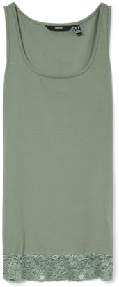 VERO MODA Damen T-Shirt Tanktop mit Spitzenabschluss am Saum U-Ausschnitt