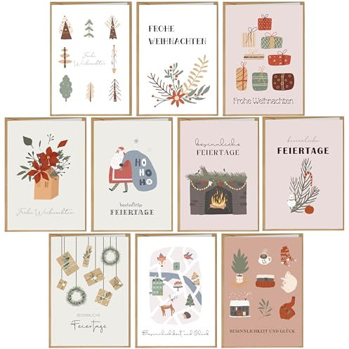 BIROYAL Weihnachtskarten mit Umschlag Set 10 Stück - A6 Klappkarten Weihnachten - Karte Weihnachten - Christmas Card - Klappkarten Weihnachtsgrußkarten für Familie, Freunde
