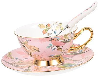 Mikinona Assorted Coffee Cup and Saucer Mugs Ceramic Bird Plant Designs for Dad