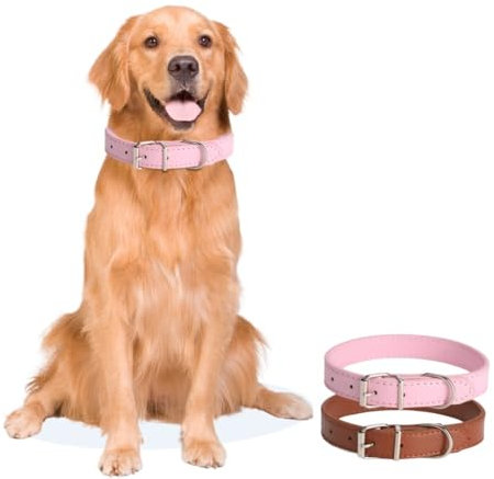 KOMUNJ Collier en cuir pour animaux de compagnie, petit rond, pour chat, pour chiens extra petits, petits, moyens et grands (rose, m)