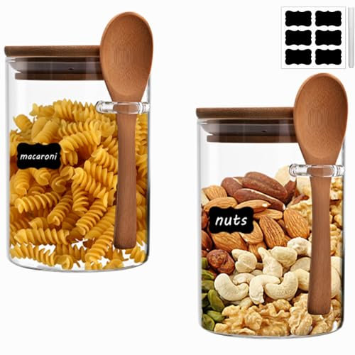 Gigmeta uego de 2 Tarros de Cristal, Tarros de vidrio con tapa y cuchara, 540ml Frascos de Vidrio con Tapa, Sellado contra la humedad, Botes Cristal Cocina