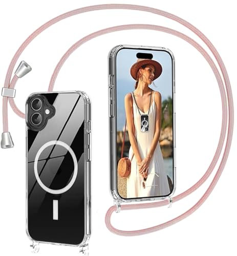 Nupcknn für iPhone 16 Hülle mit Band MagSafe,Magnetische Handykette Dünn Transparent Handyhülle (Abnehmbar Einstellbar) Necklace mit Kordel zum Umhängen Kameraschutz Handy Kette Stossfest Schutzhülle