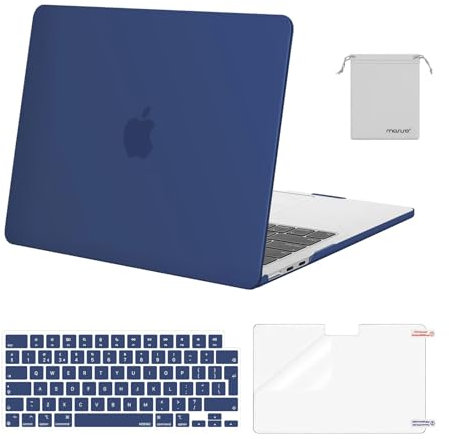 MOSISO Compatible with MacBook Air 13 inch Case M4 M3 M2 2025 2024 2023 2022 A3240 A3113 A2681 Chip, Hard Shell&Keyboard Skin&ScreenFilm&Pouch for MacBook Air 13.6 inch Case M2 M3 M4, Haze Blue