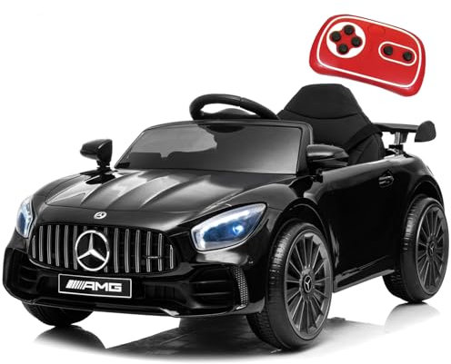 12V Kinder Elektroauto Mercedes Benz AMG,Elektrische Kinderfahrzeuge,Elektrofahrzeug 2-türig mit 2,4G-Fernbedienung,MP3,Musik,LED-Leuchten und 5 Punkt Sicherheitsgurt für Kinder ab 3 Jahre-schwarz