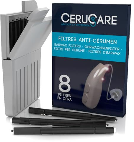 8 Filtres Anti-Cérumen CeruCare pour Appareils Auditifs Nettoyage Rapide et Efficace Protège les Appareils Auditifs de l'Humidité et de la Poussière avec Étui Rigide Refermable Diamètre 1,3mm