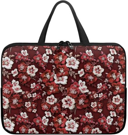 Surwin Housse Ordinateur avec Poignée, Motif Floral 3D Housse Ordinateur Portable Imperméable Housse pour Ordinateur avec Fermeture Éclair, Sac de Transport Pc (12 Pouces,Fleur Rouge)