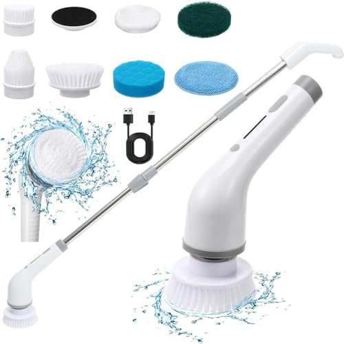 Elektrische Reinigungsbürste - Elektrischer Schrubber, 8 in 1 Elektrische Reinigungsbürste Haushalt, Electric Spin Scrubber Schnurlos, mit 3 Einstellbaren Drehzahlen, für Bad/Küche/Boden (Grau)