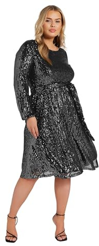 Yours London Curve Sequin Skater Midi Dress - Women's - Plus Size Curve Black