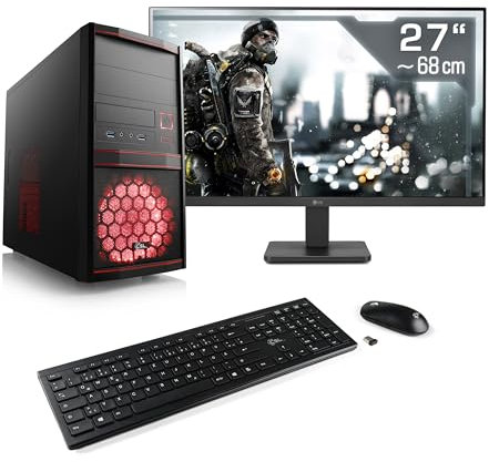 Gaming PC mit Windows 11 Home, AMD Ryzen 5 5500 6X 3600 MHz, 500 GB M.2 SSD, 16 GBDDR4-RAM, GeForce RTX 3050, MSI Mainbaord, USB 3.2, 27 Zoll Full-HD, Tastatur/Maus-Set, M11450H