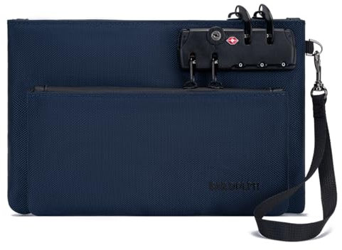 BARDOLPH Geldtasche mit Schloss, doppellagig, blau, Nylon, Kassentaschen, Reißverschluss, sichere Aufbewahrung von Bargeld und Wertsachen