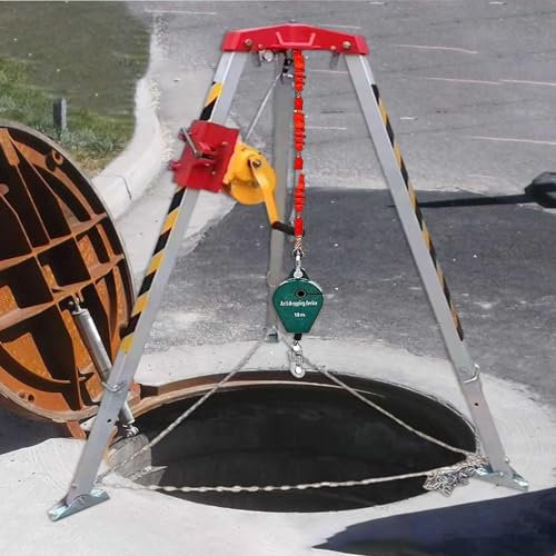 RayGenius Dreibein FüR Beengte RäUme – Rettungsdreibein, 827 Kg Winde Und 30 M Drahtseil, Absturzsicherung, Geeignet FüR Arbeiten In Der HöHe/In SchäChten/Einkaufszentren/Kanalisationen,1800LBSWinch