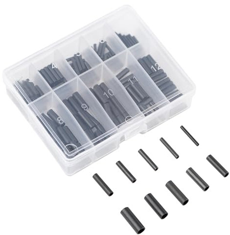 Zite Fishing Klemmhülsen-Sortiment 10 Größen 150 Stück Schwarz | Quetsch-Hülsen Angeln Verschiedene Größen in Box | Vorfachmaterial Raubfisch-Angeln