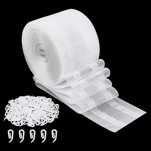 NBEADS 10m Gardinenband, 7.1cm Breites Transparentes Wellenvorhangband Nylon-Gardinen-Faltband mit 100 STK. Vorhanghaken für Gardinenstange