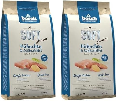 Bosch HPC Soft Junior Hühnchen & Süßkartoffel | halbfeuchtes Hundefutter für wachsende Hunde Aller Rassen | Single Protein | Grain-Free | 1 x 2.5 kg (Packung mit 2)