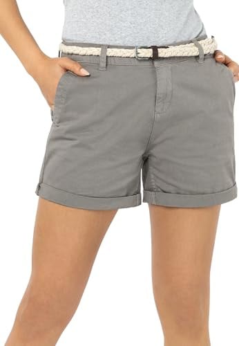 Sublevel Damen Chino Shorts mit Gürtel, Kurze Hose für den Sommer Light-Grey L