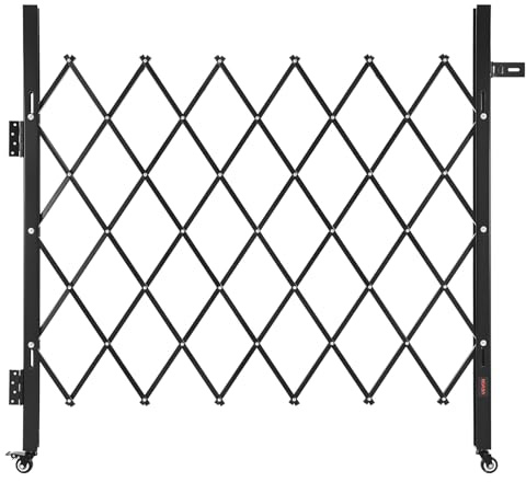 VEVOR Single Folding Security Gate, Lockable Scissor Gate with 360° Swivel Casters, Outdoor Barricade Steel Retractable Gates, for Entry Security, Garage, Warehouse & Pool, 43.31 x 51.57 in (W x H)