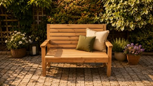 Wooden Garden Bench 2 Seater - Outdoor Patio Bench, Solid Scandinavian Redwood, Fully Assembled, Weather-Ready Base Coat, Made in UK, 1220 x 660 x 945 mm, Seat Height 440 mm