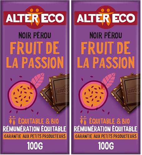 ALTER ECO - Tablette Chocolat Noir Fruit de la Passion - Bio & Équitable - Origine Équateur - 100 g (L'emballage peut varier) (Lot de 2)