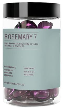 Capsules de soin capillaire à l'huile de romarin, sérum capillaire pour des cheveux plus forts, plus forts et plus brillants. S'utilise sur cheveux secs ou mouillés. 40 capsules.