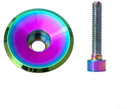 1 1/8 Oil Slick Top Cap and Bolt for Bicycle Lightweight Aluminum Construction for Easy Use (D)