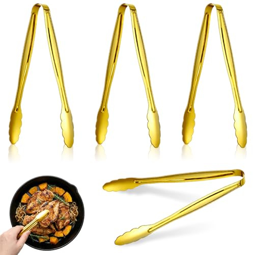 4stück Goldene Servierzangen, Zuckerzange Aus Edelstahl, Goldene Buffet-Zubehörzangen für Party, Dessert, Eis, Zucker, Steak, Würfel, Salat, Vorspeisen, Brot (15 cm)