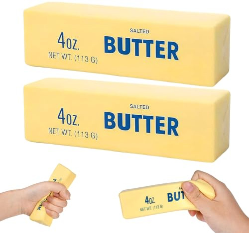 2 Stück Butter Squishy, Butter Quetschspielzeug, Squishy Stressbälle Antistressball, Stressabbauendes Fidget Spielzeug, Realistische Butterform Antistressball Squeeze für Erwachsene Kinder