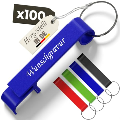 Gravurtastisch® Flaschenöffner mit Gravur Personalisiert – Bieröffner aus Edelstahl – Geschenk für Männer, Papa & Opa zu Vatertag, Geburtstag – Flaschenöffner mit Namen (Blau, 100 Stück)