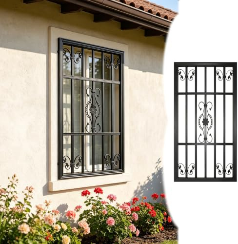 Fenstergitter Einbruchschutz Fenstergitter mit Vintage-Blumenmuster, Kinder- und Haustierschutz für Fenster, Individuell Anpassbares Sicherheitsgitter für Villen, Ferienhäuser(W120xH180cm/48x71in)