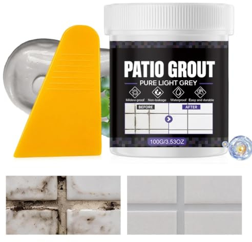 Grey Ready Mixed Grout & Fix With Scraper, Wall & Tile Adhesive | Water-Resistant, Anti-Mould, Easy To Use & Fast-Drying, Suitable As Kitchen & Bathroom Tile Grout, Grey Grout