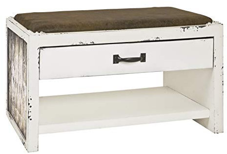 HAKU Möbel Schuhbank Motiv, Vintage, MDF, Textilgewebe - Maße: B 72 cm x H 43 cm x T 40 cm, Style: Industrial